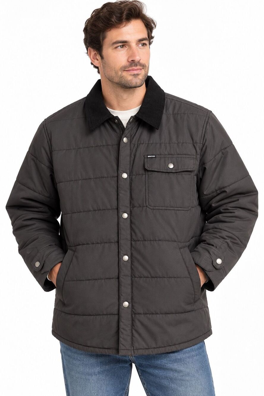 Brixton Standard Fit Men’s Black Quilted Snap Front Jacket Corduroy Collar XL